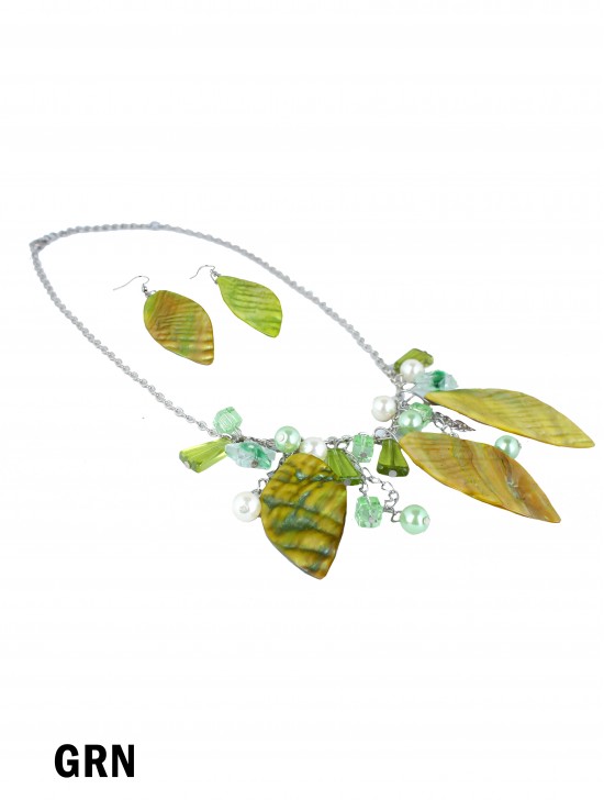 LEAF SHELL BEAD NECKLACE AND EARRING SET